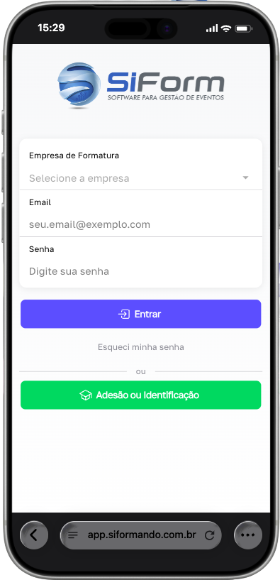 Tela de login do app siFormando